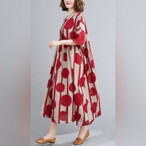 Red/Gray High Waist Short Sleeve Maxi Dress Size 2X